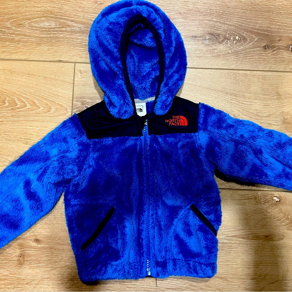 Northface zip up blue fuzzy 12-18mo coat